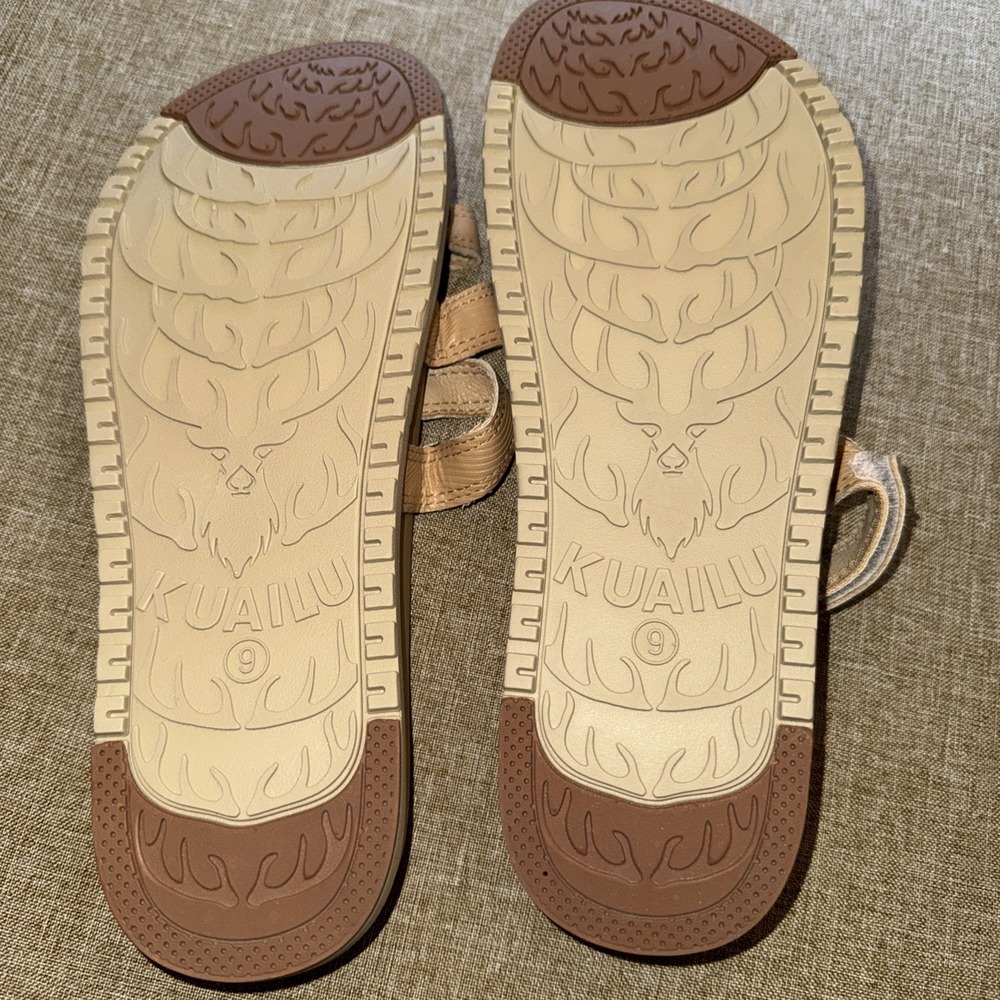 New SZ 9 KUAILU Womens Fashion Comfort Sandals Orthotic Slides - Tan - No box - Picture 4 of 4